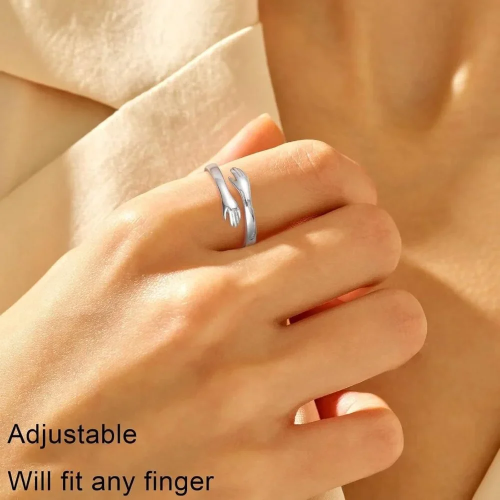 S925 Sterling Silver Hug Ring for Women Teen Girls, Adjustable Ring Jewelry Moth - Picture 4 of 7